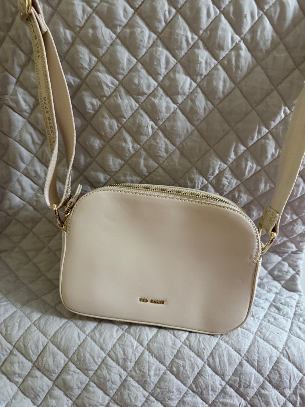 Ted Baker Pale Cream Leather Crossbody Bag with Gold Hardware